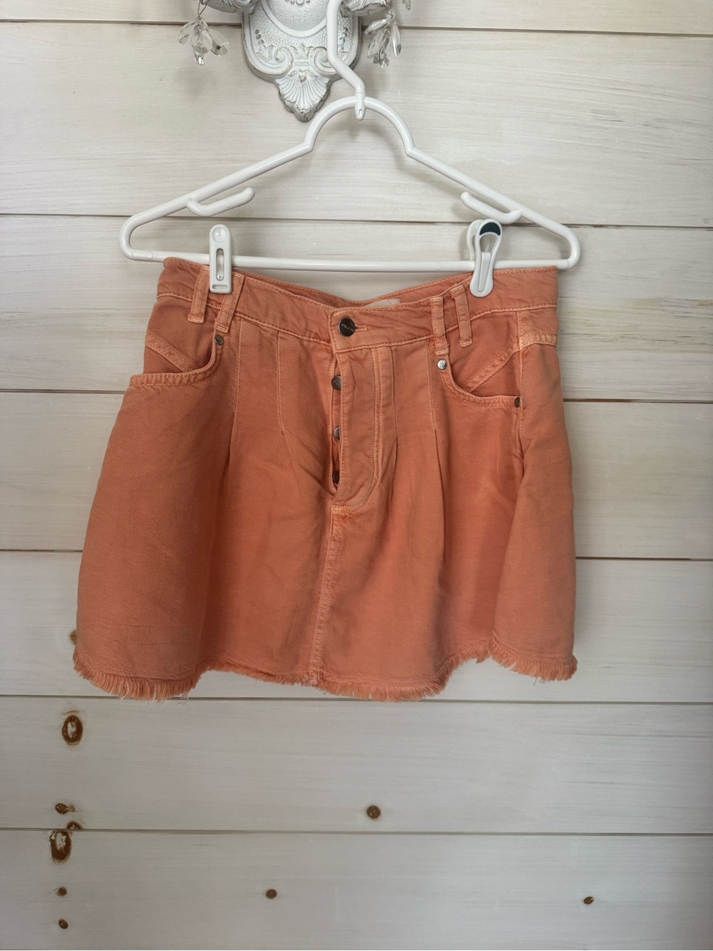 Pilcro Peach-Orange A-Line Mini Skirt